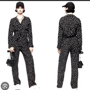 NWOT Zara Studio dot jumpsuit with front & back pockets matching belt XS